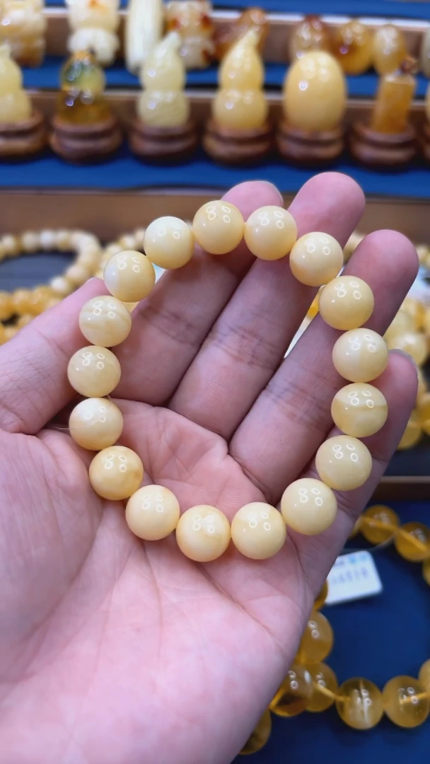 手串蜜蜡未镶嵌p48俄白花同料蜜蜡单圈 12mm 16.96克