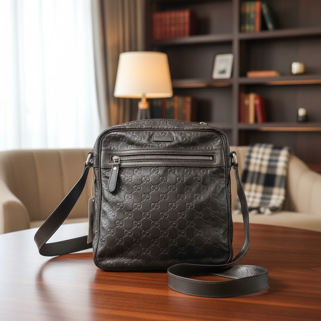 95新 GUCCI/古驰 棕色压花斜挎包 1785 8079