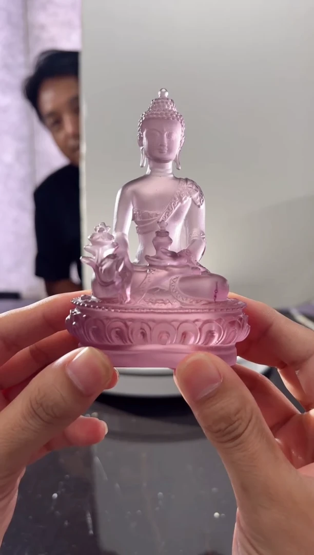 紫色药师佛水晶琉璃摆件