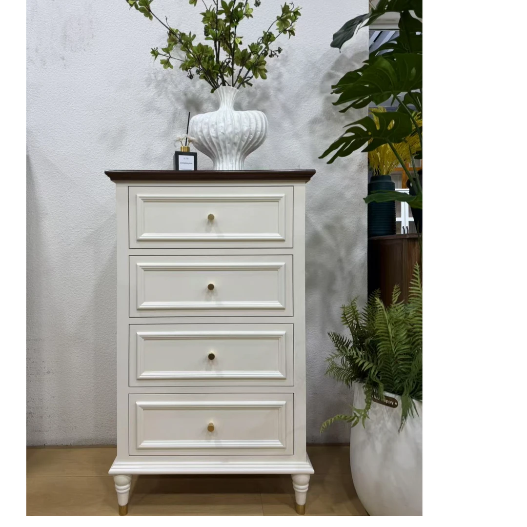 实木五斗柜客厅家用奶油米白卧室靠墙储物柜简约现代多层抽屉边柜