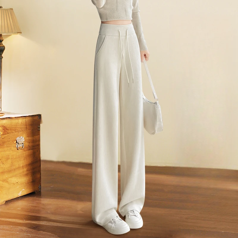 米白色加长阔腿裤女春秋高个子2025新款高腰垂感直筒糯米裤子