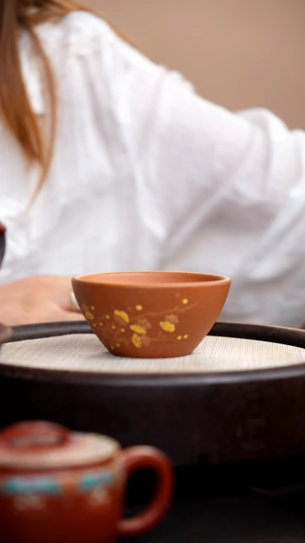 茶壶紫砂琥珀金砂大碗杯彩刻梅花