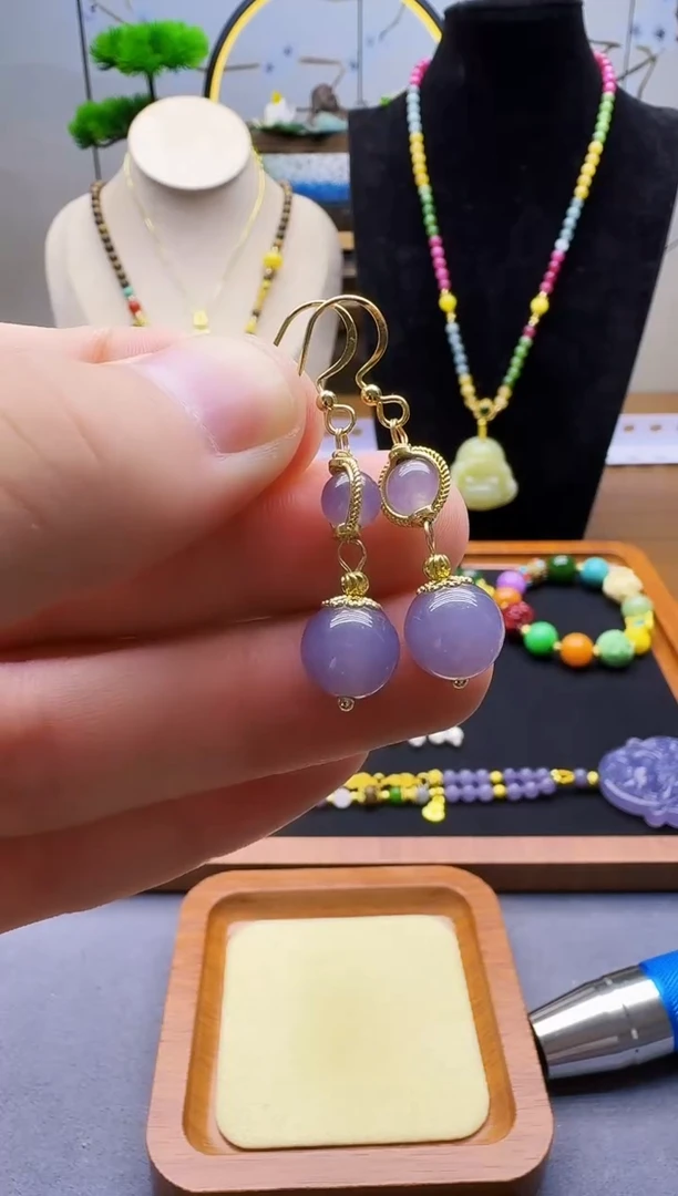 和田玉14K金镶嵌耳饰E139