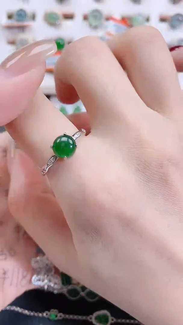 银S925镶嵌戒指翡翠天然翡翠