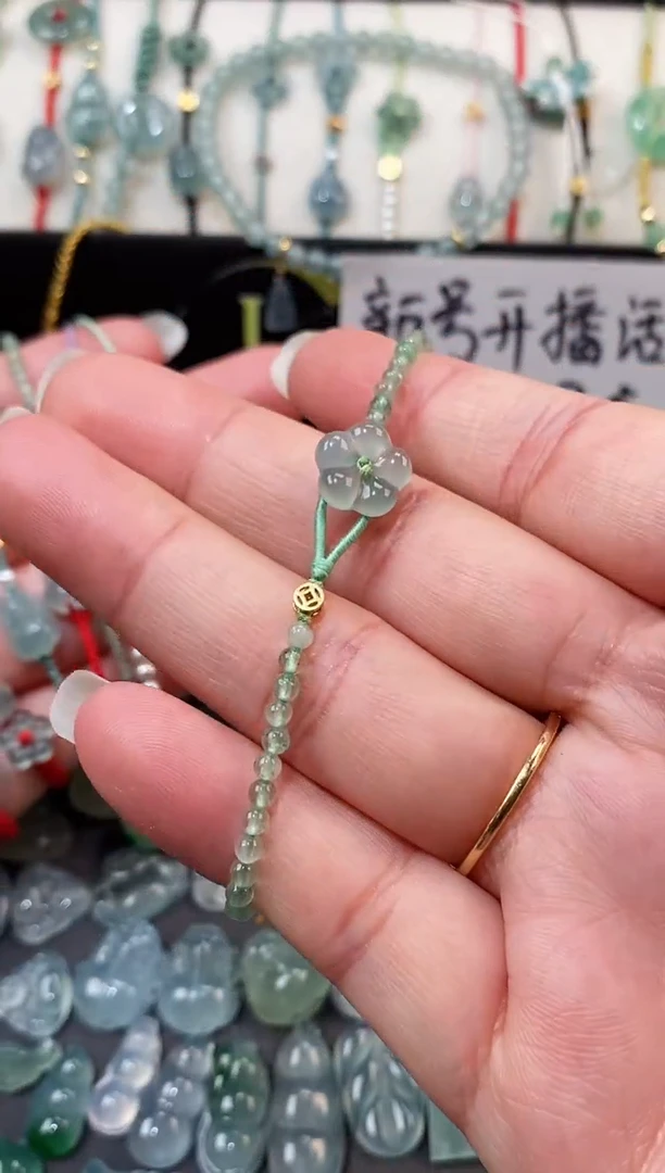 翡翠散珠银S925镶嵌大花手绳  手围15