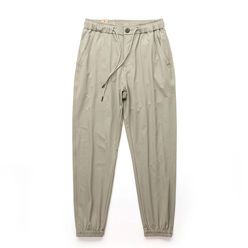 夏季新款轻薄休闲束脚裤冰丝透气松紧腰裤抽绳百搭柔软宽松长裤男