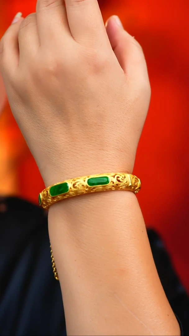 银S925镶嵌手镯翡翠新款