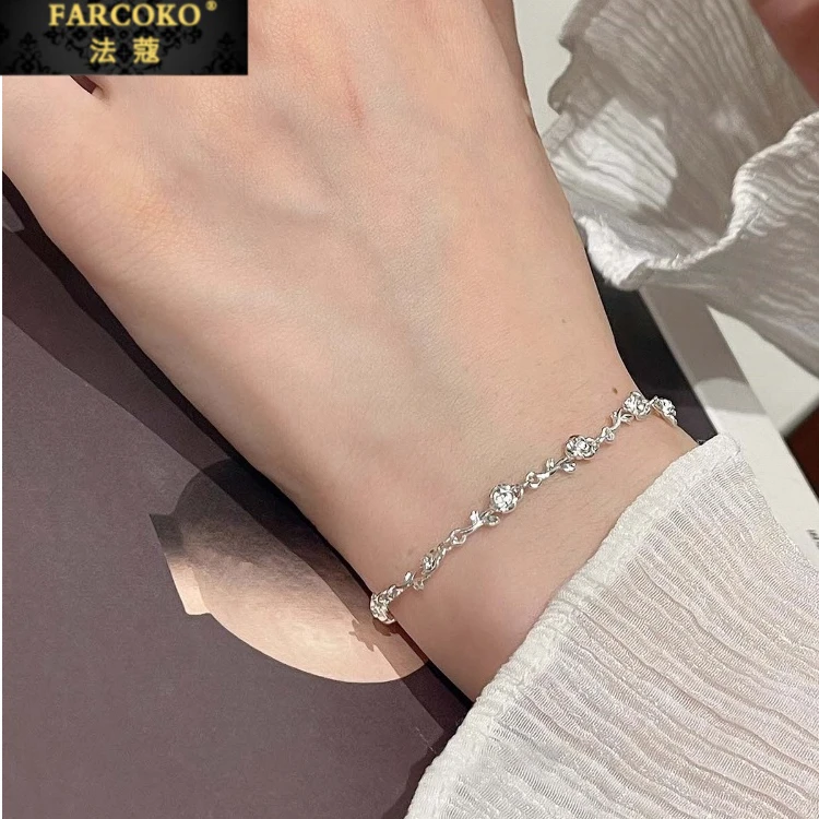 FARCOKO/法蔻 足银手链 玫瑰花手链女轻奢小众精致送闺蜜生日礼物