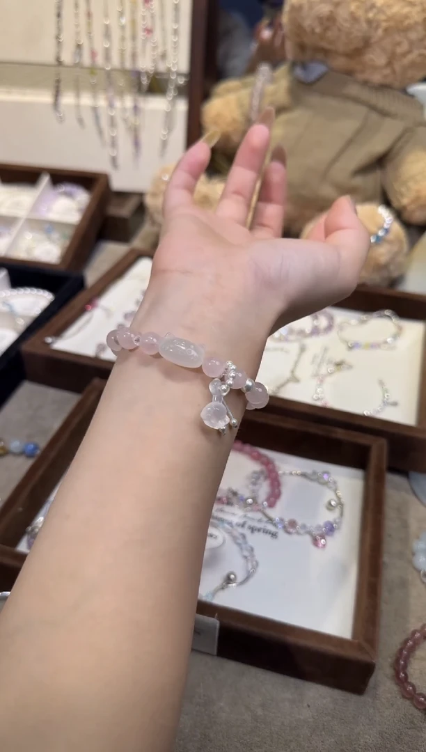 银S925镶嵌手链水晶法棍小猫