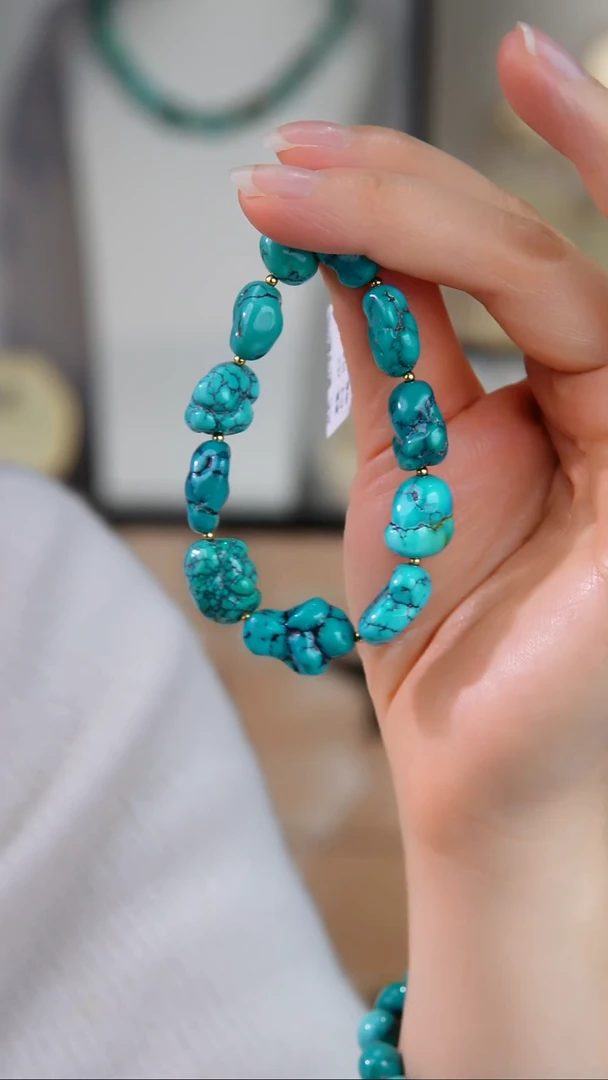 银S925镀金镶嵌绿松石手链1