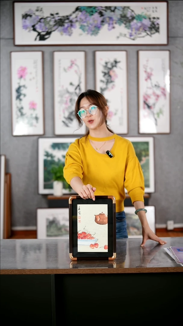 国画阿里丁《摆台/真味》手绘带框23*32