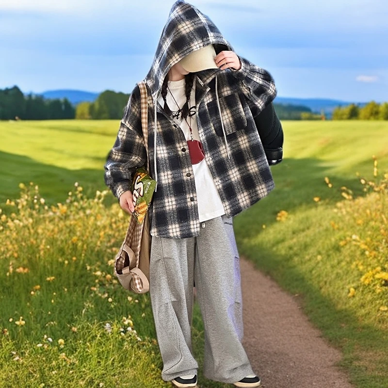 女童外套秋装格子衬衫2025新款儿童开衫外套中大童春秋毛衫三件