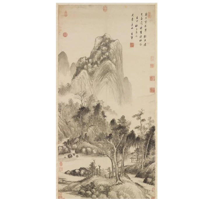 【高清微喷】明·董其昌《泉光云影》竖轴，艺术微喷复刻工艺国风装饰画
