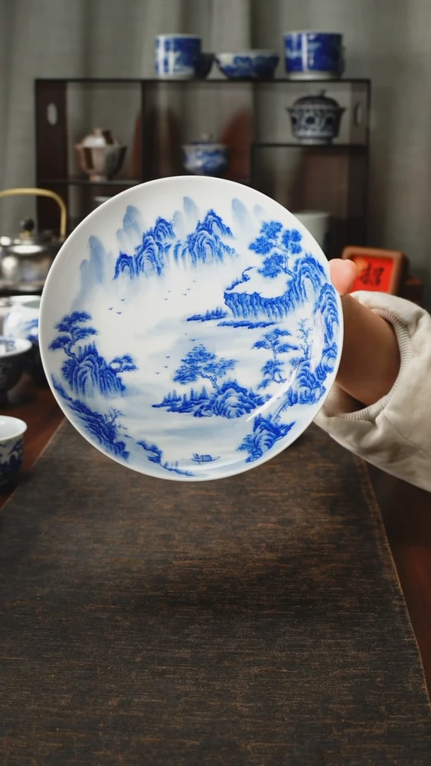 景德镇手工手绘山水壶承