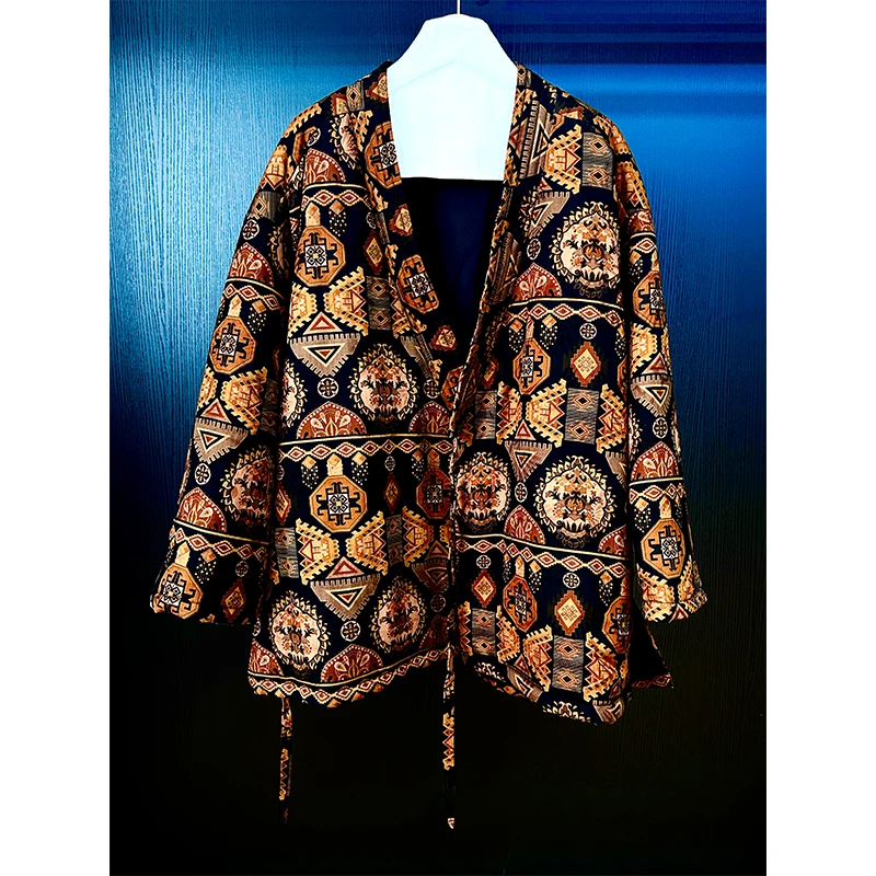 【暖棕图腾】新中式长袖重工高定老锻复古外套夹棉加厚宽A9829