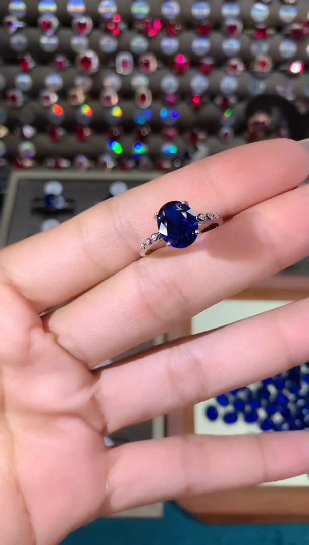 戒指蓝宝石银S925镶嵌810白