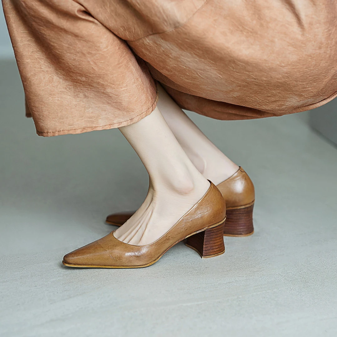 【阿么古纹马皮鞋】高跟气质单鞋女2025新款法式设计感粗跟鞋5.8CM