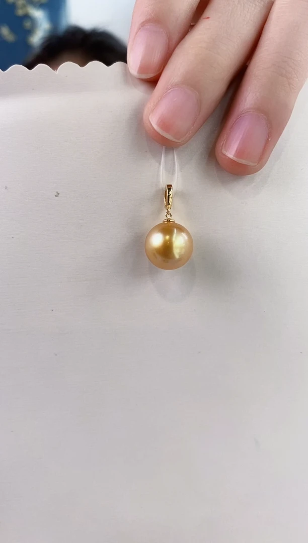 海水珍珠18K金镶嵌吊坠(不含链)11-12南洋金珍珠吊坠