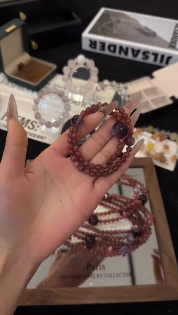 未镶嵌手链水晶乌梅子酱双圈x3521