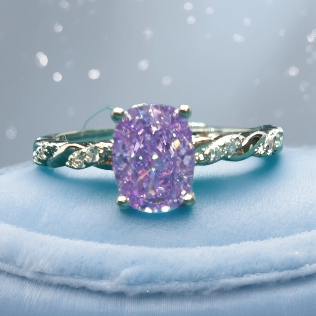 【璀璨耀世】高端奢华定制 经典淡紫色方包戒指 516