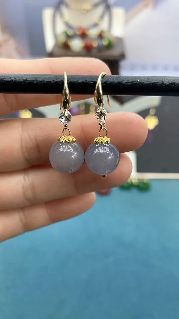 【闪购商品】和田玉耳饰14K金镶嵌12mm烟紫高跟鞋