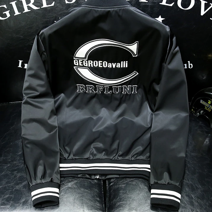 吉伦略索拼接纯色棒球领秋季薄款防风夹克外套立领帅气百搭刺绣