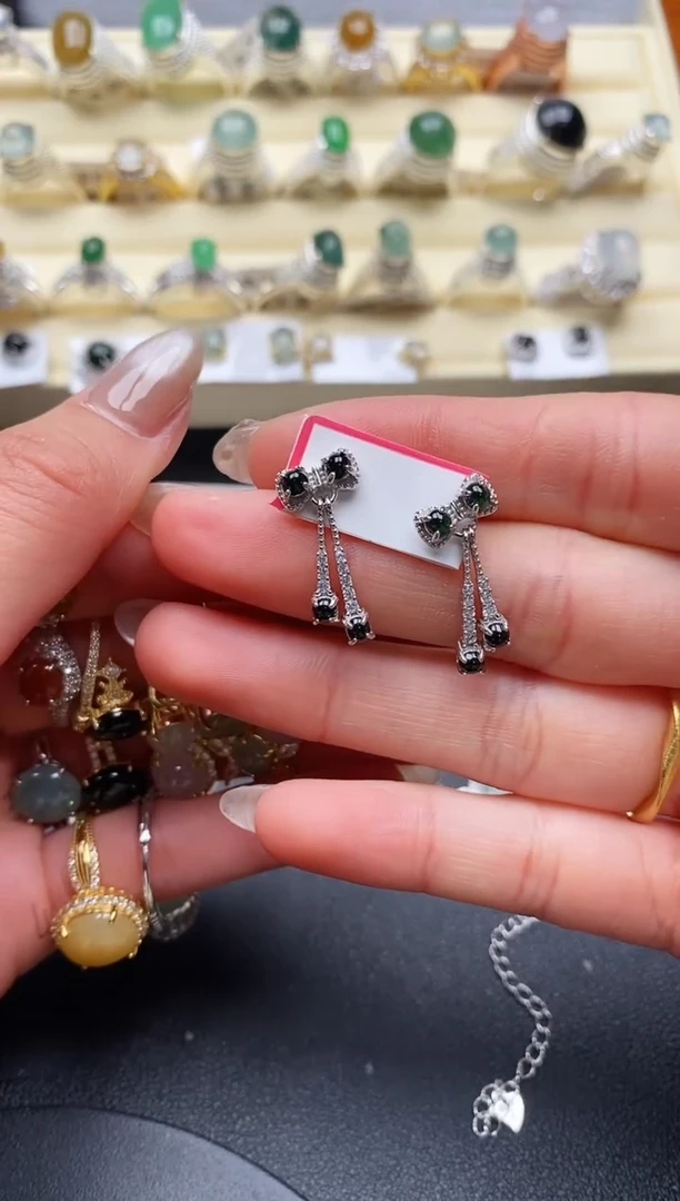 【闪购商品】翡翠戒指银S925镶嵌缅甸天然A货翡翠44   1-