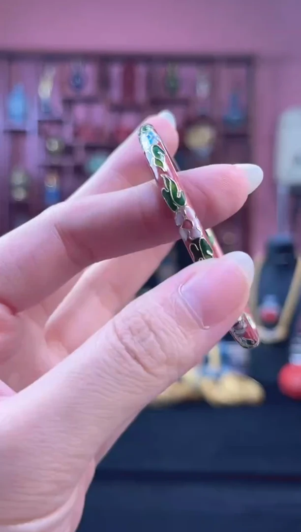 非遗 景泰蓝手镯 铜胎砖红色 开口