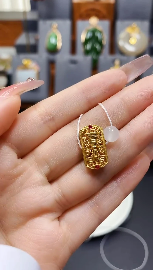 和田玉18K金镶嵌颈饰白玉放牌牌颈饰配件-不退换