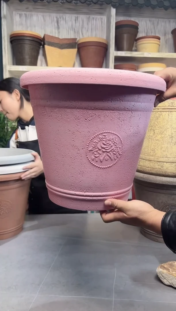 38*33/USA38-E粉色手工浮雕纹理大花盆外贸尾单