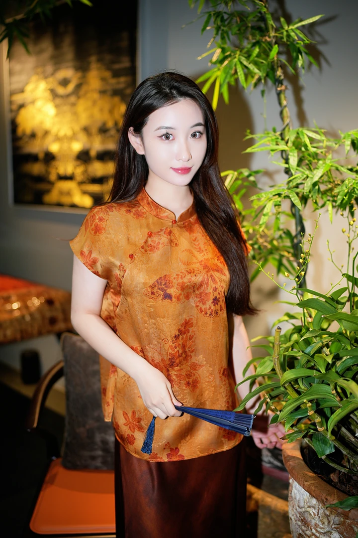 蓝大【斫琴】桑蚕丝立领新中式无袖上衣7894