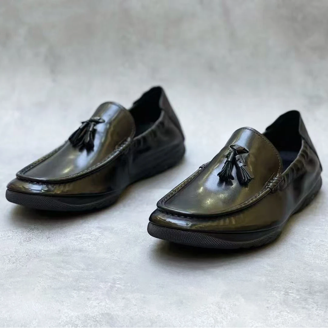 男鞋春季新款豆豆鞋男时尚休闲百搭皮鞋男黑色低帮舒适一脚蹬鞋子