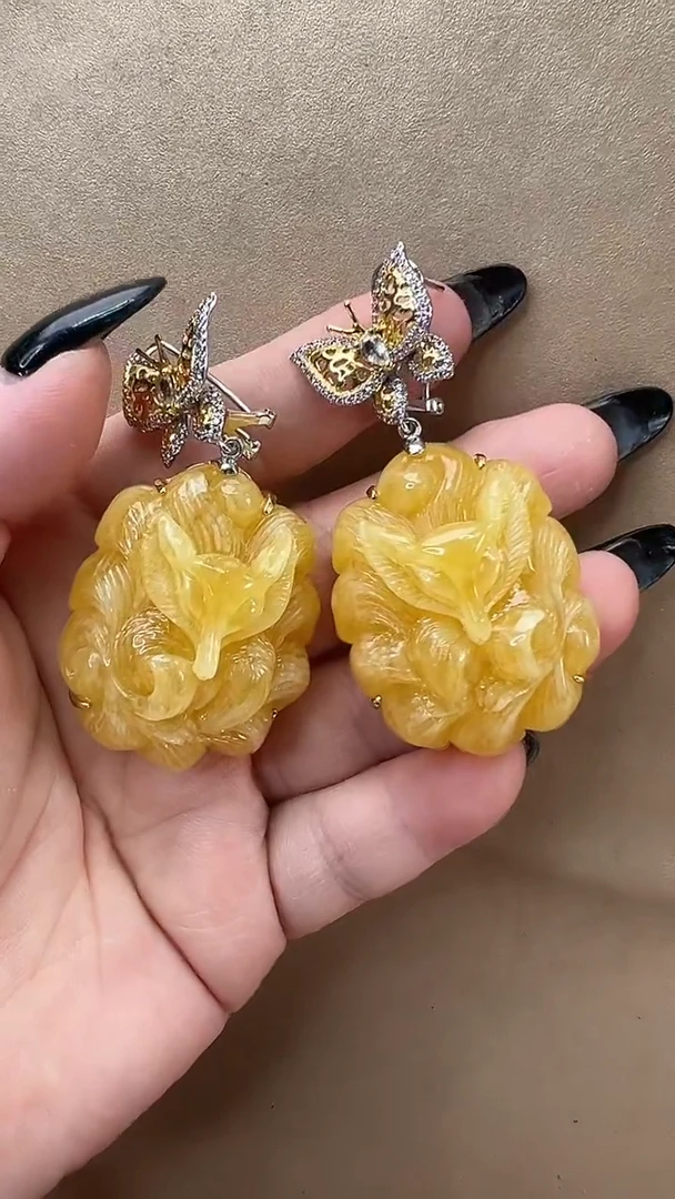 琥珀颈饰未镶嵌耳环