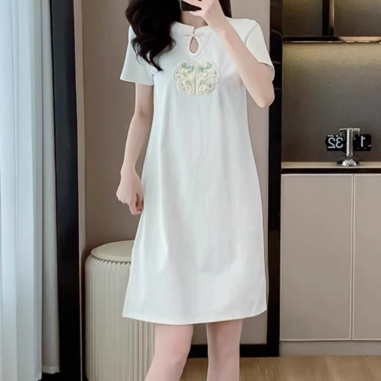 2203#（微瑕）常规国风百搭女装夏季休闲裙子圆领A字裙