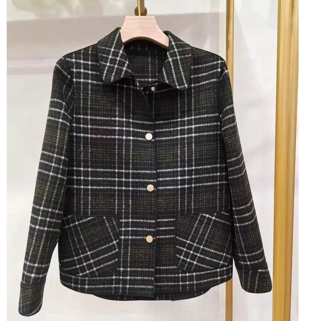 小妹原创女装】常规条纹/格子短款羊毛外套百搭小香风慵懒风XM8022