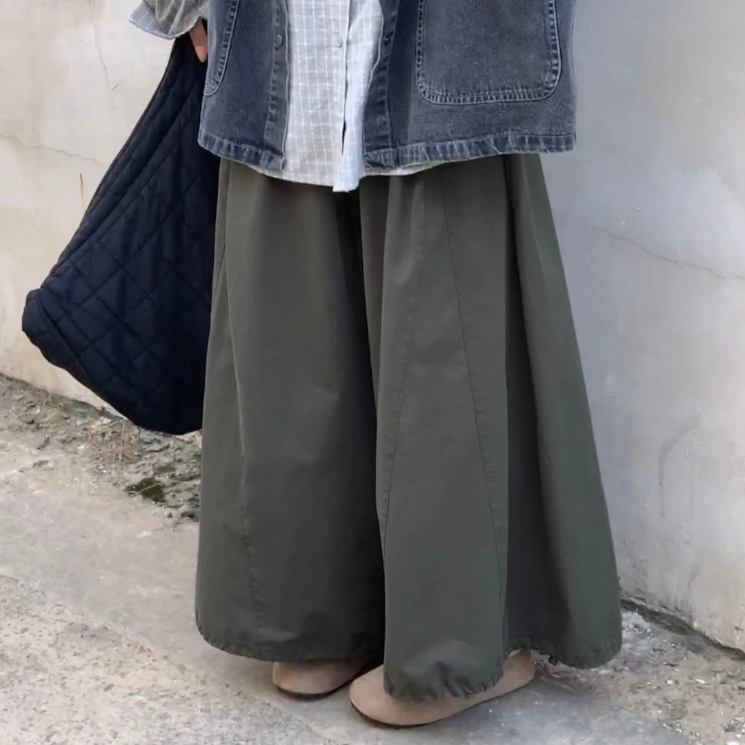 【赵哈哈】秋季宽松阔腿裙裤女百搭显瘦日系长裤文艺风休闲裤