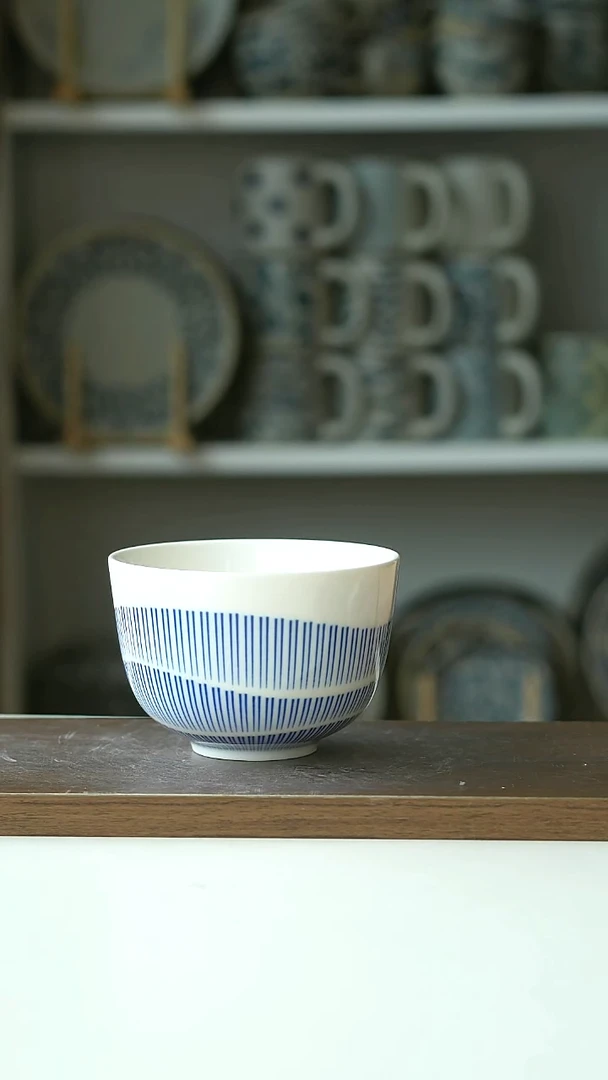 微瑕日式简约条纹米饭碗11cm@4-2@