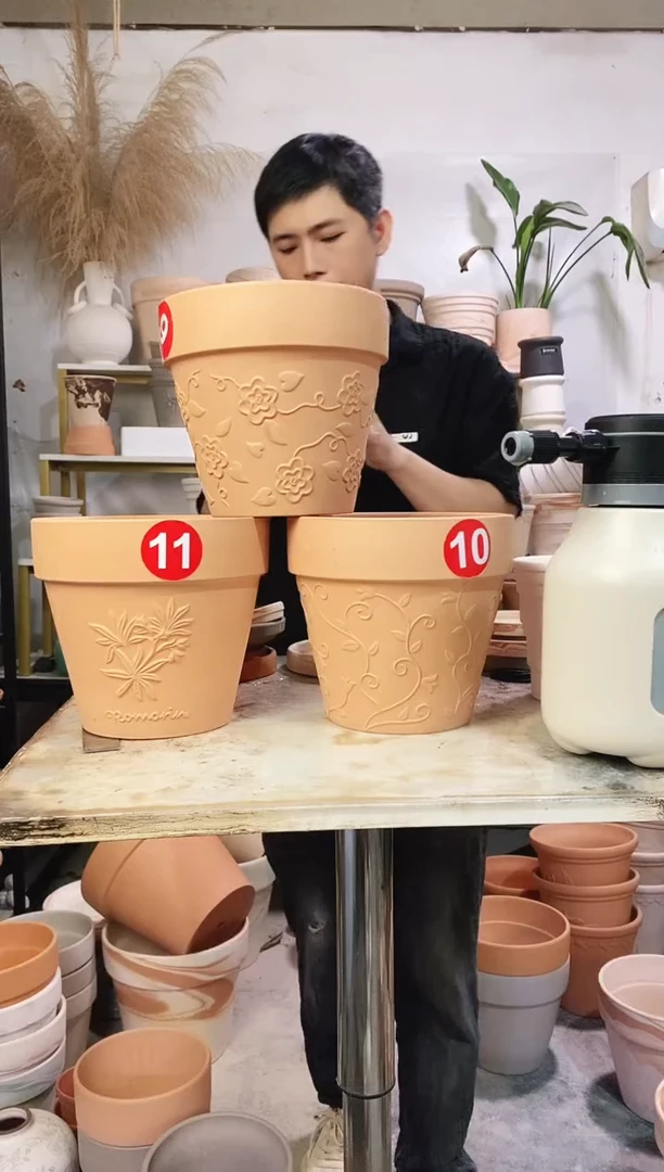 20*18红陶国际浮雕3图案 3盆无托