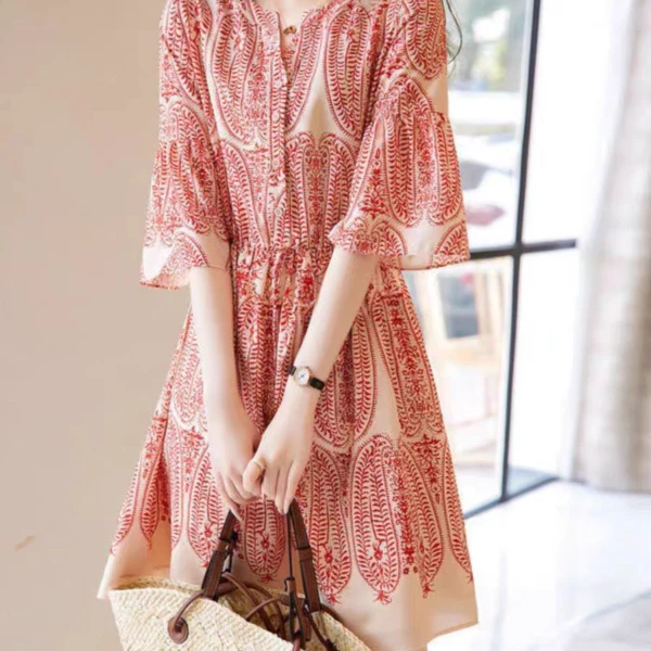 【1601-1700】妈妈款夏季宽松大码百搭时尚连衣裙中老年洋气裙子