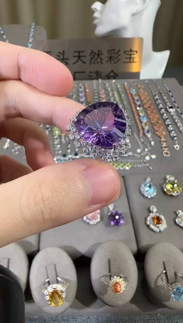银S925镶嵌戒指紫晶16mm戒指高级款