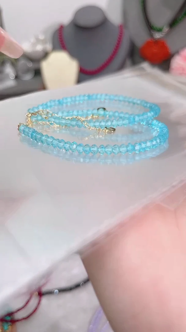 银S925镶嵌托帕石手链蓝算盘刻69