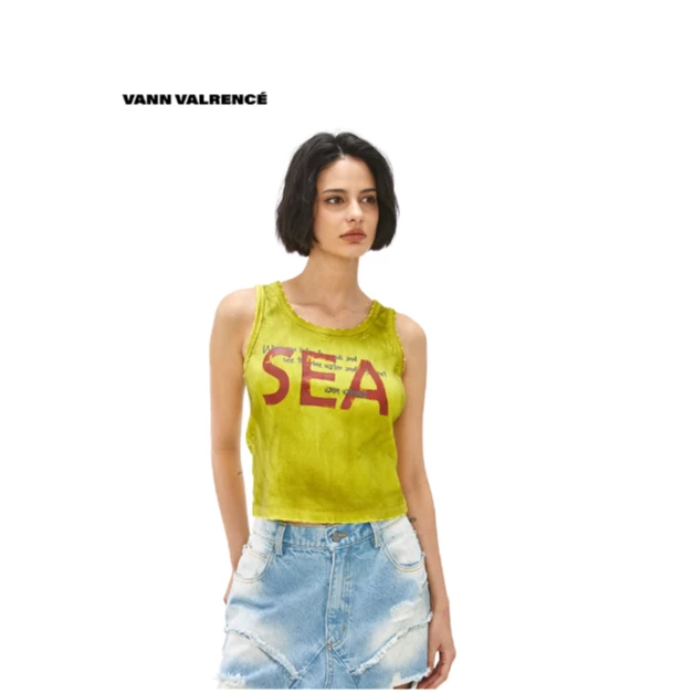 【LOCAT】vann valrence  女士做旧撞色印花修身背心  VA05S1W00672