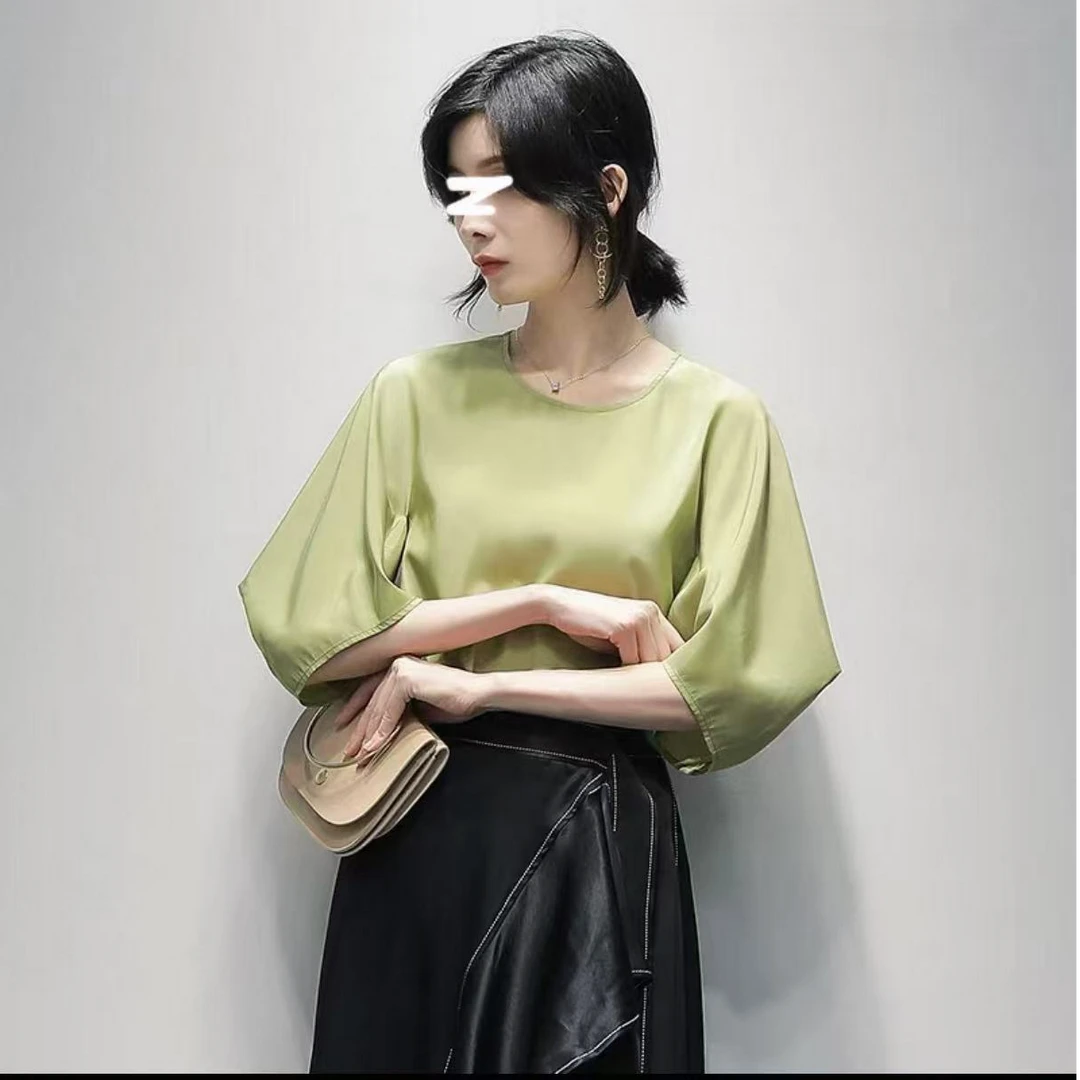 【TD】短袖T恤女2025夏季新款韩版圆领时尚气质宽松显瘦上衣2135