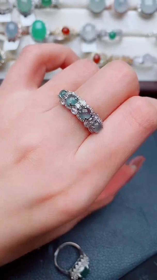 银S925镶嵌戒指翡翠...