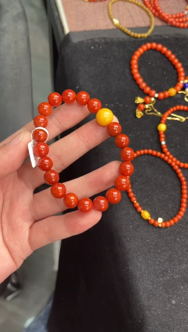 未镶嵌手串南红玛瑙锦红满肉单圈蜜蜡QF-A426（多样性发一）