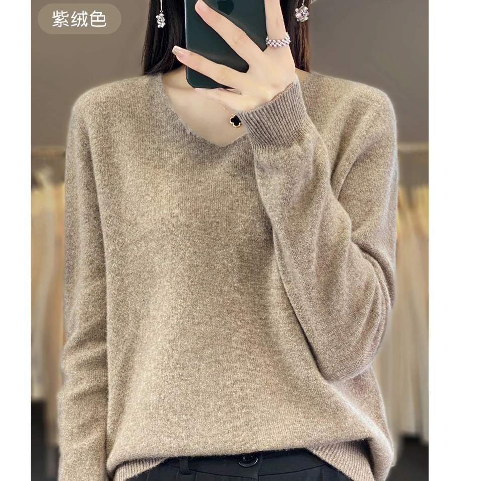 一线成衣100纯羊毛V领长袖内搭打底衫上衣WQ013