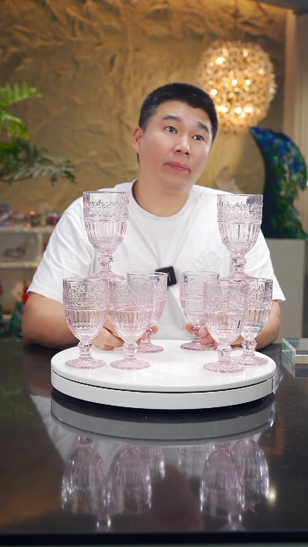 摆件福利粉色高脚杯一套八只