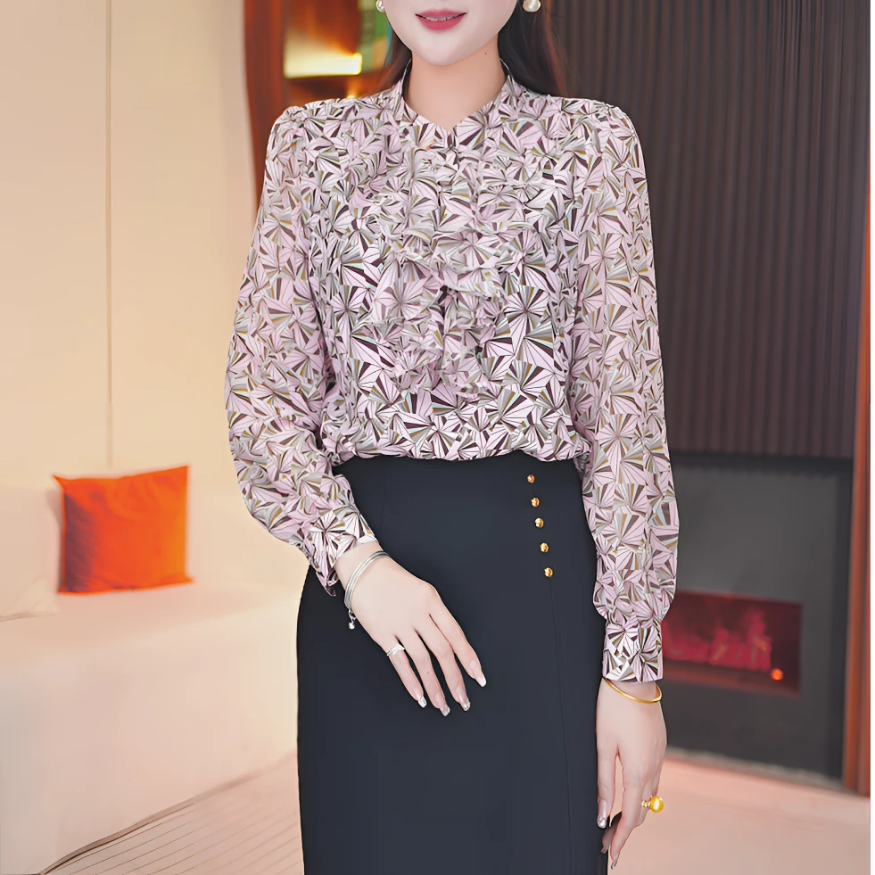 【浮世绘华】新款长袖轻奢衬衫春季高端气质衬衫0323-2