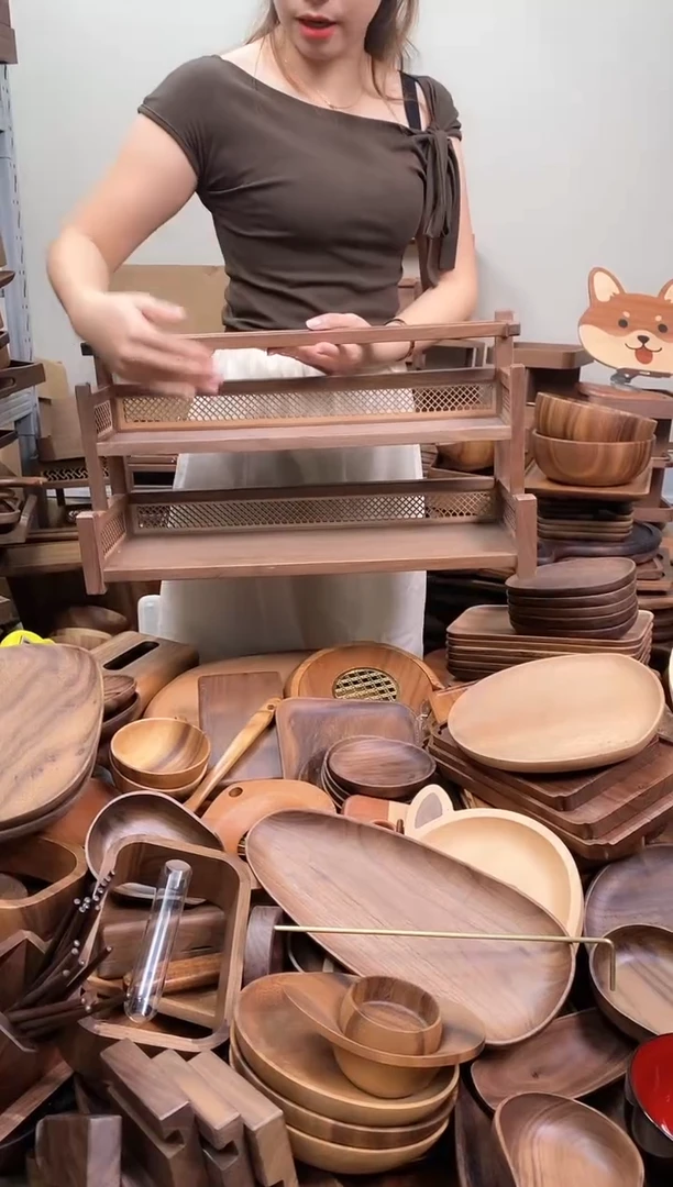 木   北美黑胡桃木三层观澜沥水茶杯架