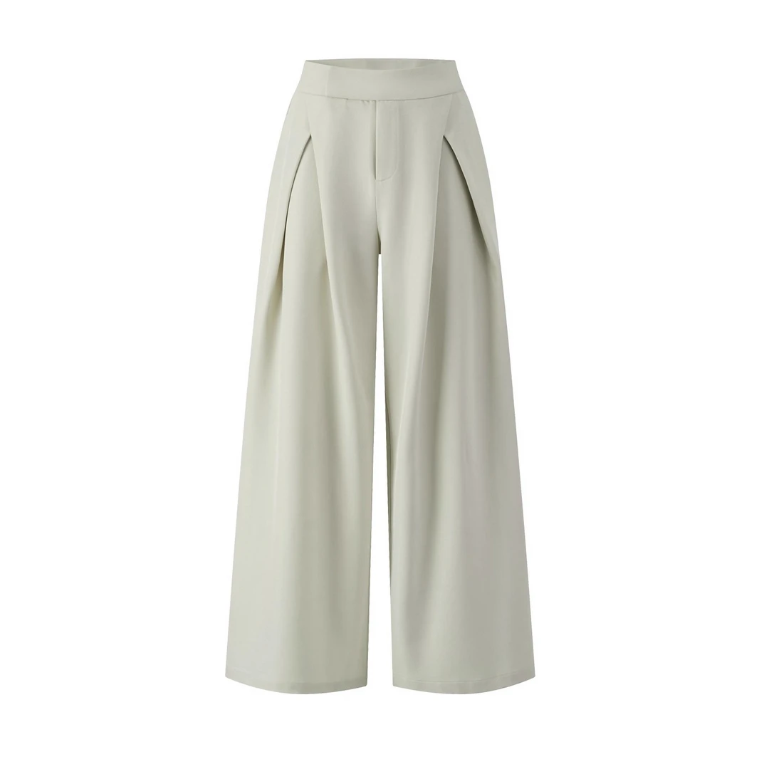 羊城故事-杏色阔腿休闲裤女高腰垂感宽松百搭直筒裤子Y50752310